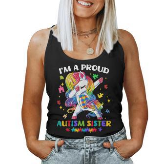 Autistic I'm A Proud Autism Sister Dabbing Unicorn Girls Kid Women Tank Top - Monsterry