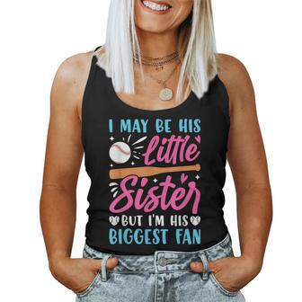 Baseball Sister Little Sister Biggest Fan Baseball Women Tank Top - Seseable