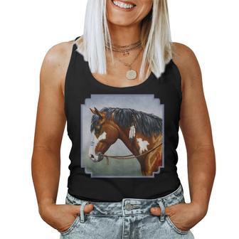 Bay Pinto Native American War Horse Portrait Women Tank Top - Monsterry