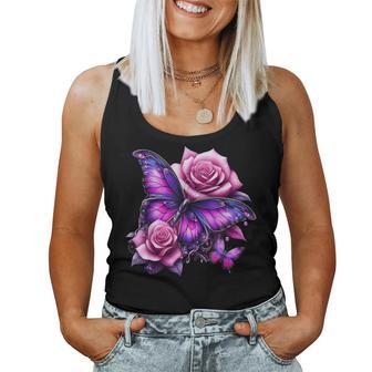 Beautiful Butterfly Purple Rose Butterfly Lovers Women Women Tank Top - Seseable