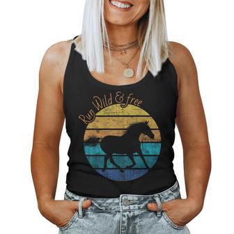 Beautiful Horse Retro Sunset Run Wild And Free Horse Graphic Women Tank Top - Monsterry