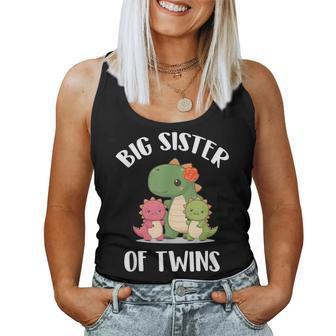 Big Sister Of Twins Dinosaur Girls Women Tank Top - Monsterry CA