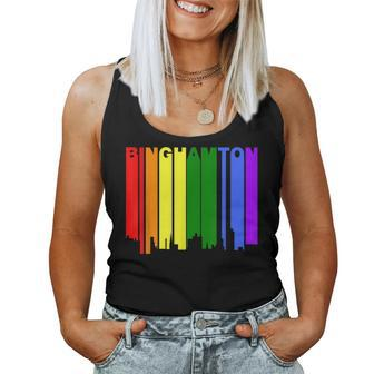 Binghamton New York Lgbtq Gay Pride Rainbow Skyline Women Tank Top - Monsterry