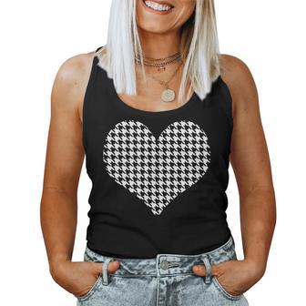 Black White Houndstooth Pattern Heart Girls Women Tank Top - Monsterry CA