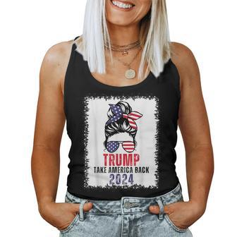 Bleached Messy Bun Trump 2024 Take America Back Us Flag Women Tank Top - Monsterry DE