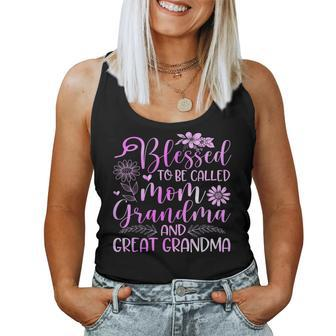 Blessed To Be Called Mom Grandma And Great Grandma Flower Women Tank Top | Mazezy CA