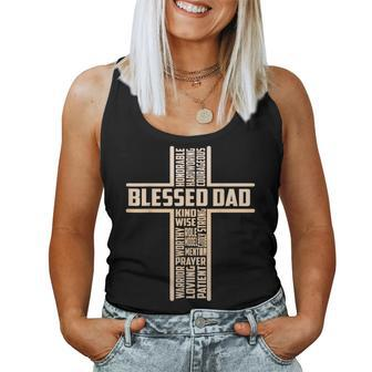 Blessed Dad Fathers Day Cross Christian Papa Pop Husband Women Tank Top - Monsterry
