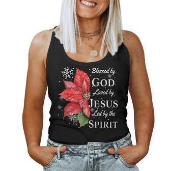 Blessed By God Loved By Jesus Christmas Poinsettia Women Tank Top | Mazezy CA