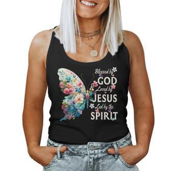 Blessed By God Loved By Jesus Floral Butterfly Christian Women Tank Top - Monsterry DE