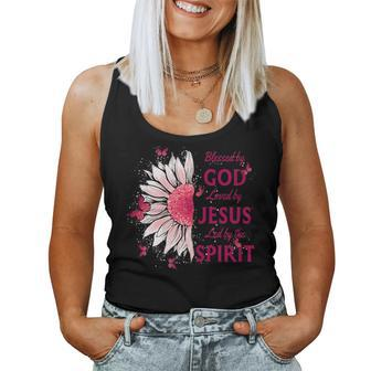 Blessed By God Loved By Jesus Pink Sunflower And Butterfly Women Tank Top - Monsterry CA
