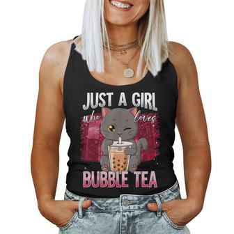 Boba Tea Cat Just A Girl Who Loves Bubble Tea Women Tank Top - Seseable