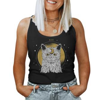 Boho Mystical Feathers Cat Moon Phases Cats Lovers Women Tank Top - Monsterry