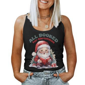 All Booked For Christmas Book Tree Teacher Vintage Santa Women Tank Top - Seseable
