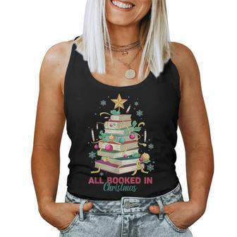 All Booked For Christmas Teachers Christmas Book Tree Women Tank Top - Seseable