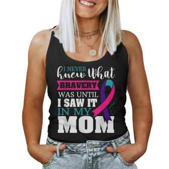 Bravery Mom Thyroid Cancer Awareness Ribbon Women Tank Top - Monsterry