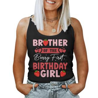 Brother Of The Berry First Birthday Girl Sweet Strawberry Women Tank Top - Seseable