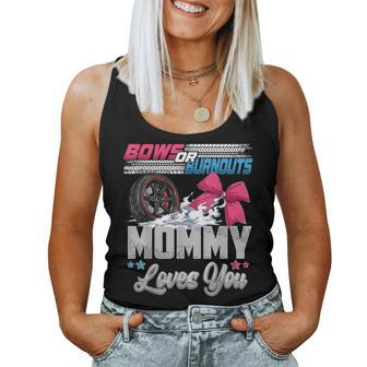 Burnouts Or Bows Gender Reveal Party Announcement Mommy Women Tank Top | Mazezy