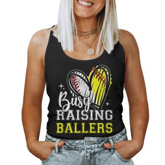 Busy Raising Ballers Heart Softball Baseball Mom Women Tank Top - Monsterry AU