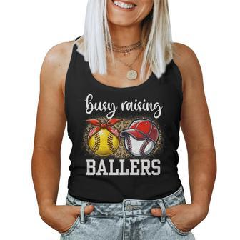 Busy Raising Ballers Softball And Baseball Leopard Print Mom Women Tank Top - Thegiftio UK
