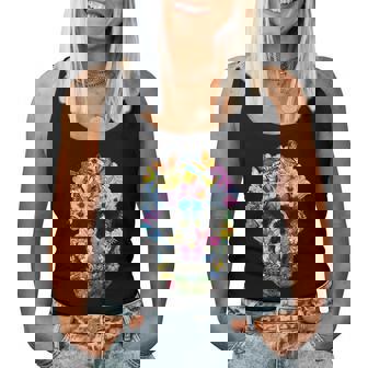 Camisas De Calavera Para Mujer Floral Mariposa Calavera Camiseta Camiseta sin mangas para mujer - Regaloses