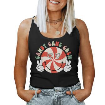 Candy Cane Crew Smile Face Retro Groovy Christmas Matching Women Tank Top | Mazezy