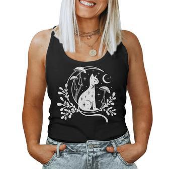 Celestial Cat Moon Mushroom Cottagecore Witchy For Women Women Tank Top - Seseable