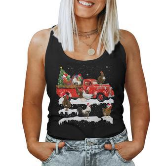 Chicken Riding Red Truck Merry Christmas Farmer X-Mas Ugly Women Tank Top - Monsterry