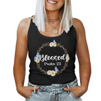 Christian Bible Verse Blessed Psalm 23 Flower Butterfly Women Tank Top - Monsterry DE