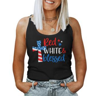 Christian Cross Red White & Blessed 4Th Of July Women Women Tank Top - Monsterry UK
