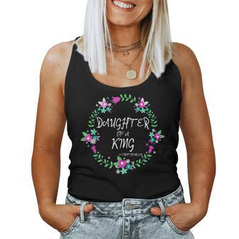 Christian Daughter Of A King Floral Wreath Bible Quote Women Tank Top - Monsterry