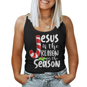 Christian Jesus The Reason Candy Cane Christmas Xmas Pajama Women Tank Top | Mazezy