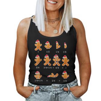 Christmas Math Teacher Fraction Gingerbread Cookie Santa Hat Women Tank Top - Monsterry