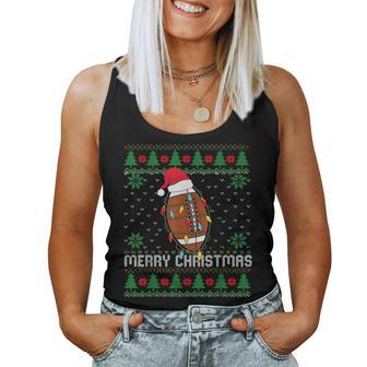 This Is My Christmas Pjamama Football With Santa Hat Xmas Women Tank Top - Thegiftio UK