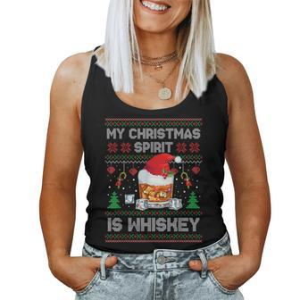 My Christmas Spirit Is Whiskey Ugly Sweater Xmas Pajamas Women Tank Top - Monsterry