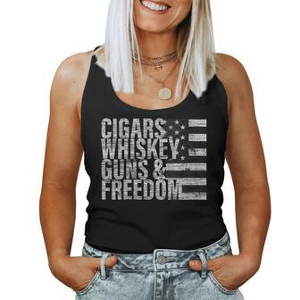 Cigars Whiskey Guns & Freedom Flag Women Tank Top - Monsterry