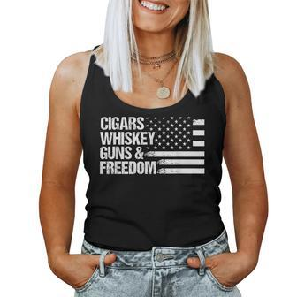 Cigars Whiskey Guns & Freedom Us Flag Patriotic 4Th Of July Women Tank Top - Monsterry DE