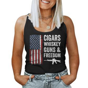 Cigars Whiskey Guns & Freedom Usa Flag 4Th Of July Back Women Tank Top - Monsterry AU