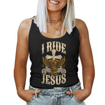 Classic Christian Motorcycle Biker I Ride With Jesus Women Tank Top - Monsterry UK