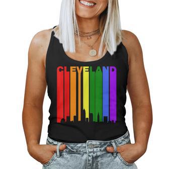 Cleveland Ohio Downtown Rainbow Skyline Lgbt Gay Pride Women Tank Top - Monsterry