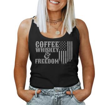 Coffee Whiskey And Freedom Vintage Rustic American Flag Women Tank Top - Monsterry CA