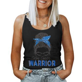 Colon Cancer Warrior Bleached Messy Bun Survivor Believe Women Tank Top - Thegiftio UK