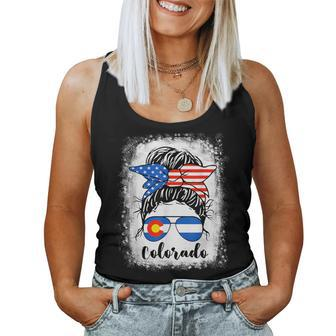 Colorado State Flag Sunglasses Mom Messy Bun Hair Girl Women Tank Top | Mazezy