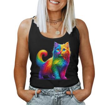 Colorful Cat For Women's Girls Boys Cute Rainbow Cat Women Tank Top - Monsterry