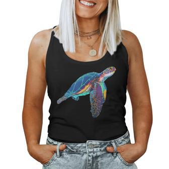 Colorful Sea Turtle Watercolor Lover Dad Mom Women Tank Top - Monsterry