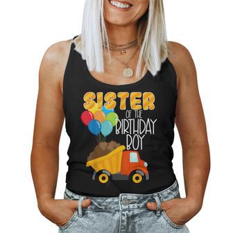 Construction Truck Sister Of The Birthday Boy Dump Truck Women Tank Top - Monsterry CA