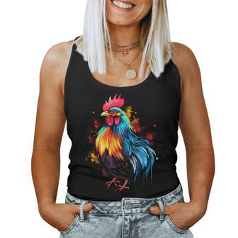 Cool Chicken On Colorful Painted Chicken Women Tank Top - Seseable