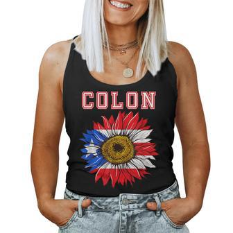 Custom Colon Surname Family Name Puerto Rico Flag Sunflower Women Tank Top - Seseable