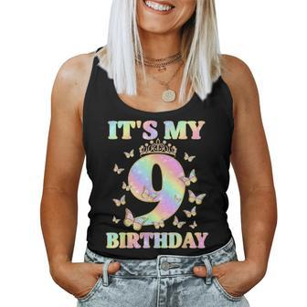 Cute 9 Years Old Girl Butterfly It's My 9Th Birthday Women Tank Top | Mazezy
