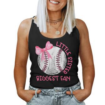 Cute Bow Coquette Little Sister Biggest Fan Baseball Girls Women Tank Top - Monsterry CA