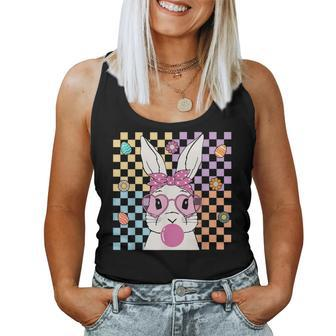 Cute Bunny With Bandana Bubblegum Retro Groovy Easter Day Women Tank Top | Mazezy